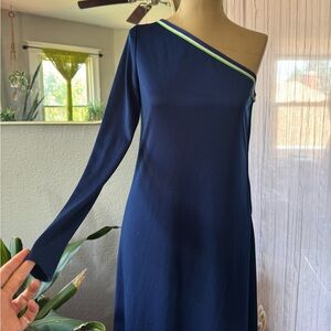 One-Shoulder 70’s Navy Maxi Dress
